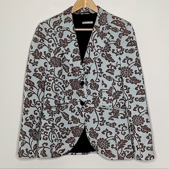 St. Emile Floral Print Cotton Blazer Jacket Blue Brown Size 8 - Picture 1 of 15